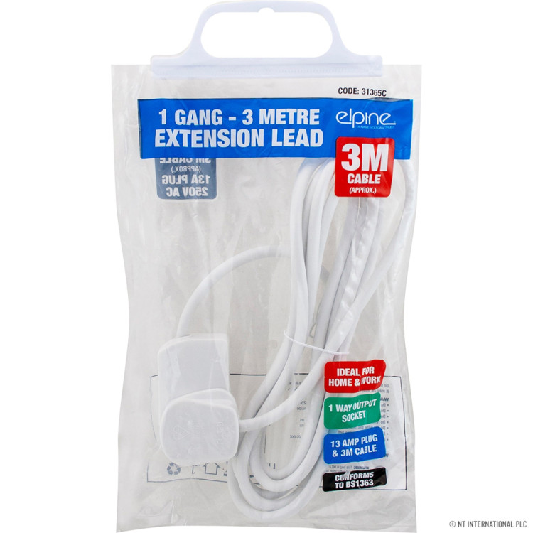 1 Way Extension Lead-3M Cable And 13A Plug