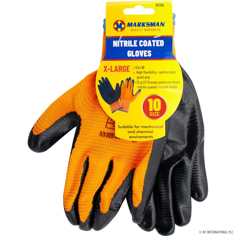 Marksman Size 10 Orange / Black Nitrile Coated Gloves