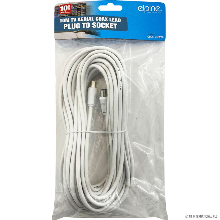  10m TV Aerial Coax Lead Plug To Socket