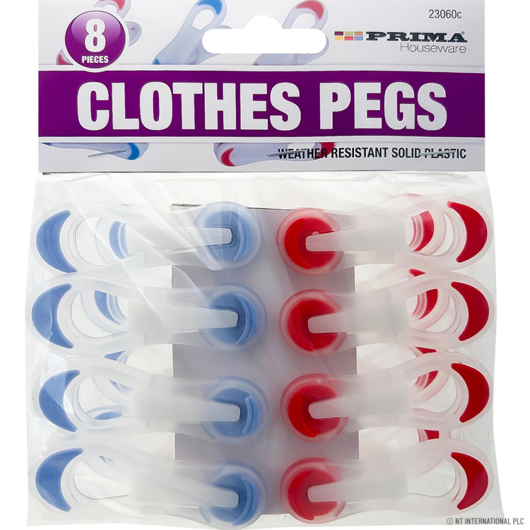 Prima 8pc Plastic Clothes Pegs - Comfort Grip