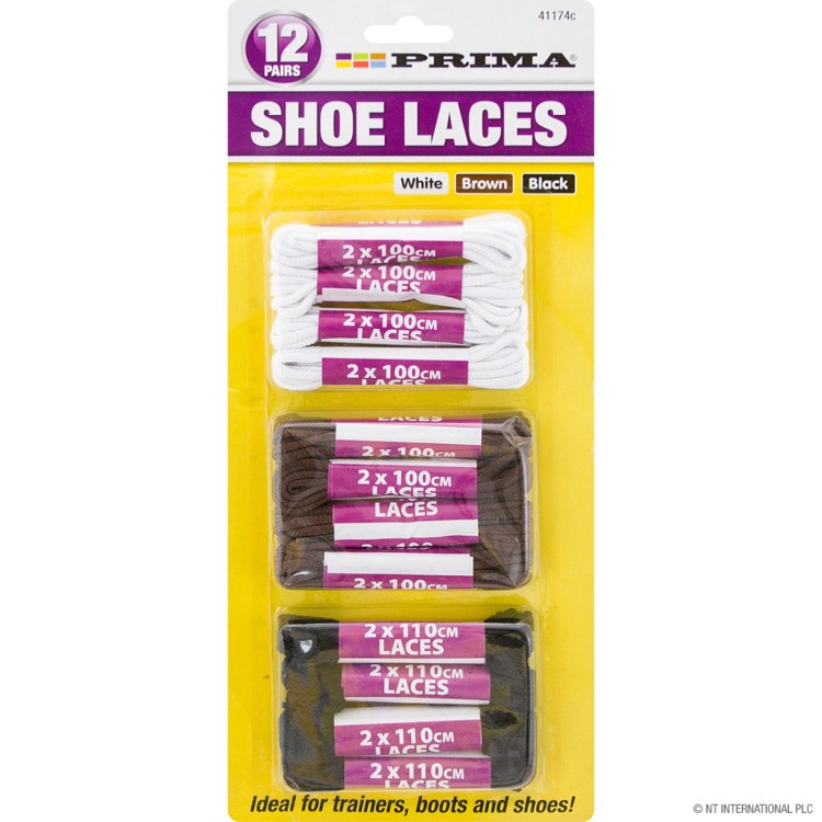 Prima 12 Pair Shoe Laces White, Brown / Black