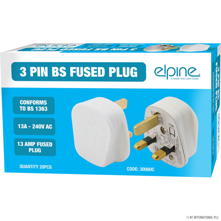 13A 3 Pin Plug - Fused - White (20 )