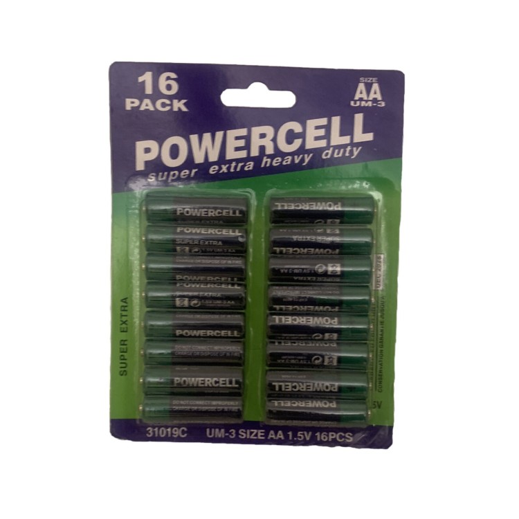 16pk AA Zinc Extra Heavy Duty Battery Powercell 1.5v Batteries