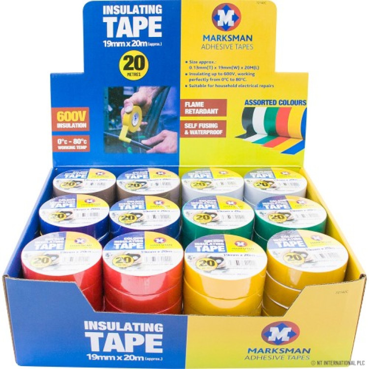 19mm x 20m PVC Insulation Tape In CDU - Assor