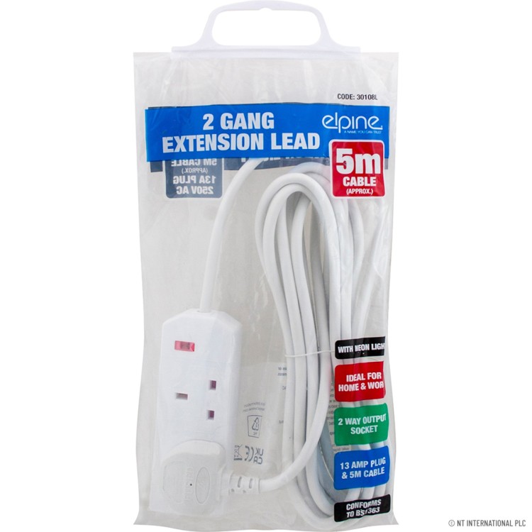  2 Way 5M Extension Lead With Neon Light