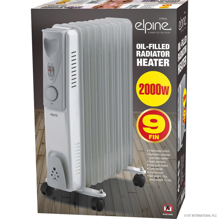 2000W 9 Fin Oil Filled Radiator Heater White