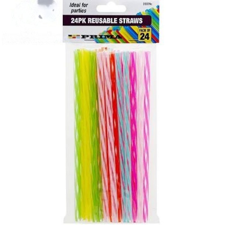 Prima 24pk Reusable Straws - Multi Colours