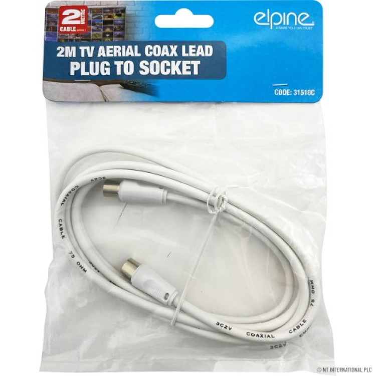  2m TV Aerial Coax Lead Plug To Socket