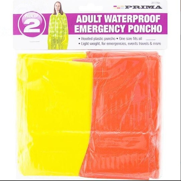 2Pk Adult Waterproof Poncho - Rain Coat