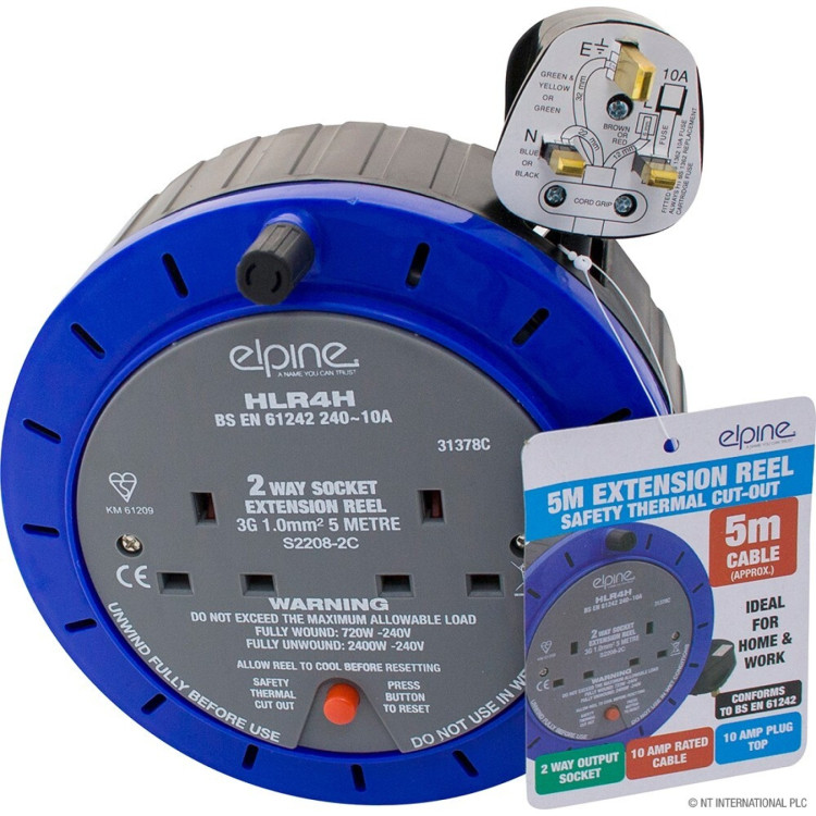 10Amp 2-Way Socket Extension Reel 5m