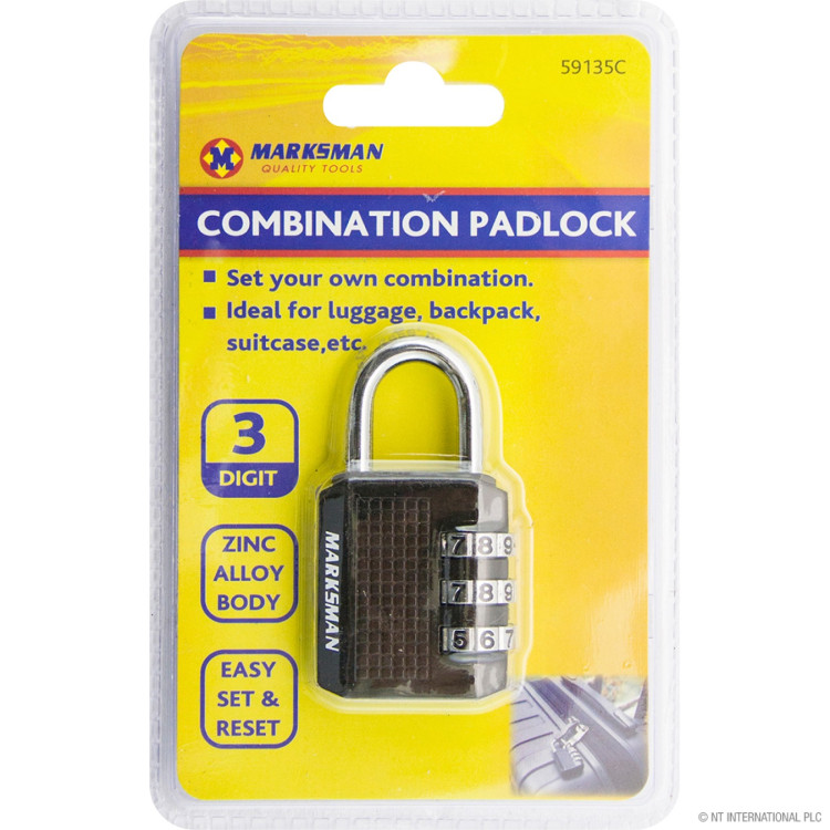  3 Digit Combination Padlock - Black