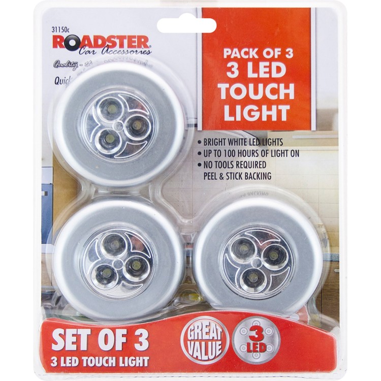 3 pack 3 LED Push On Touch Light