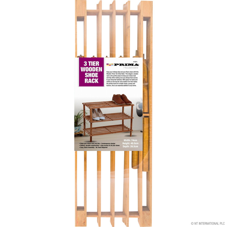  3 Tier Shoe Rack - Walnut 74 x 48.5 x 26.5cm