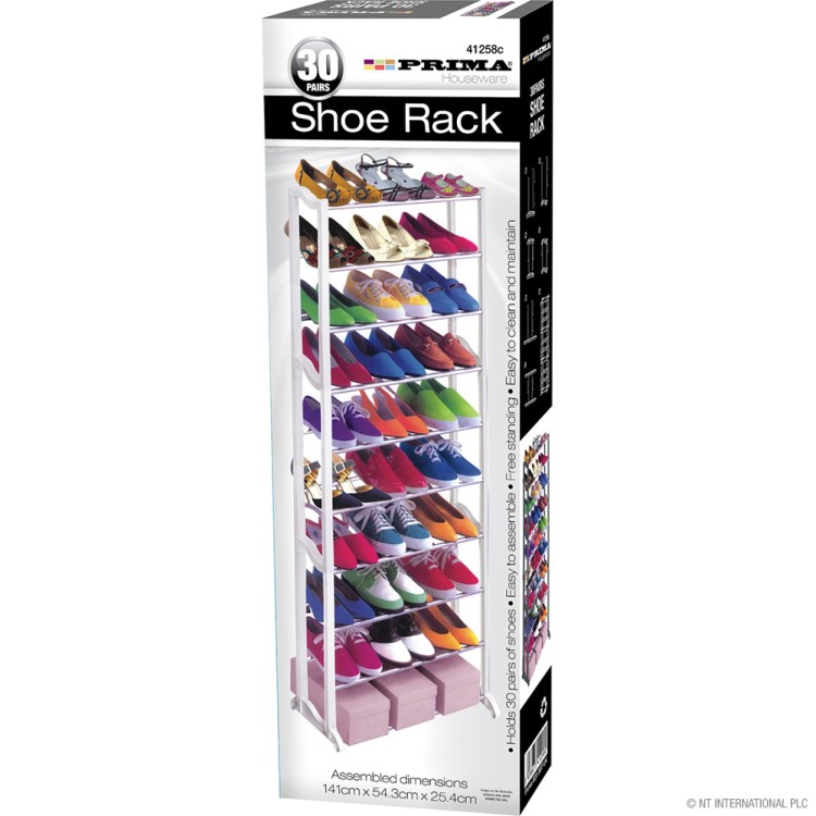 Prima 30 Pair Shoe Rack White - Colour Box