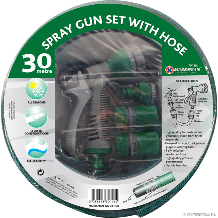  30m PVC Hose Pipe + Spray Gun Set - Green