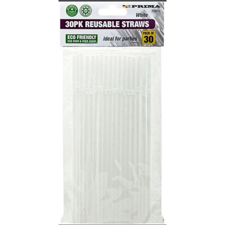 30pk Flexible Reusable Straws B/W
