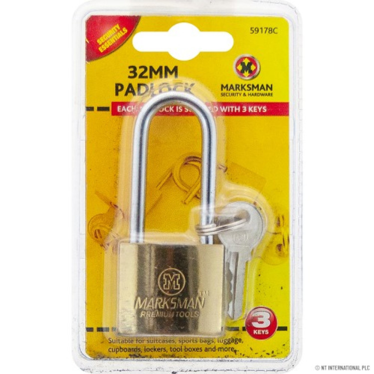 Long Beam Padlock - Brass Coated  32mm 