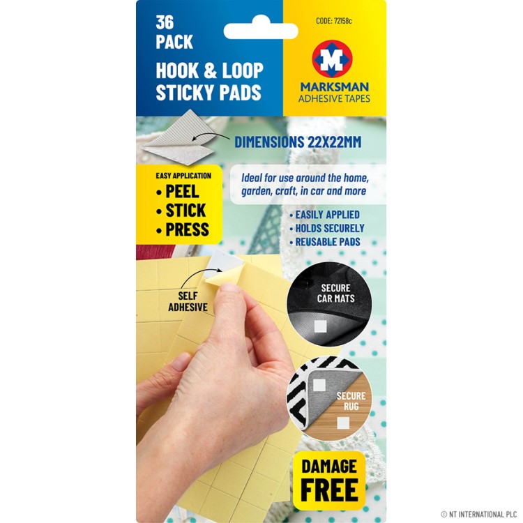  36pk Self Adhesive Hook & Loop Sticky Pads