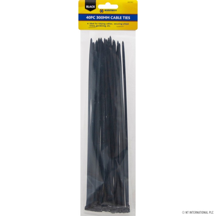 40pc 4.8mm x 300mm Cable Tie - Black