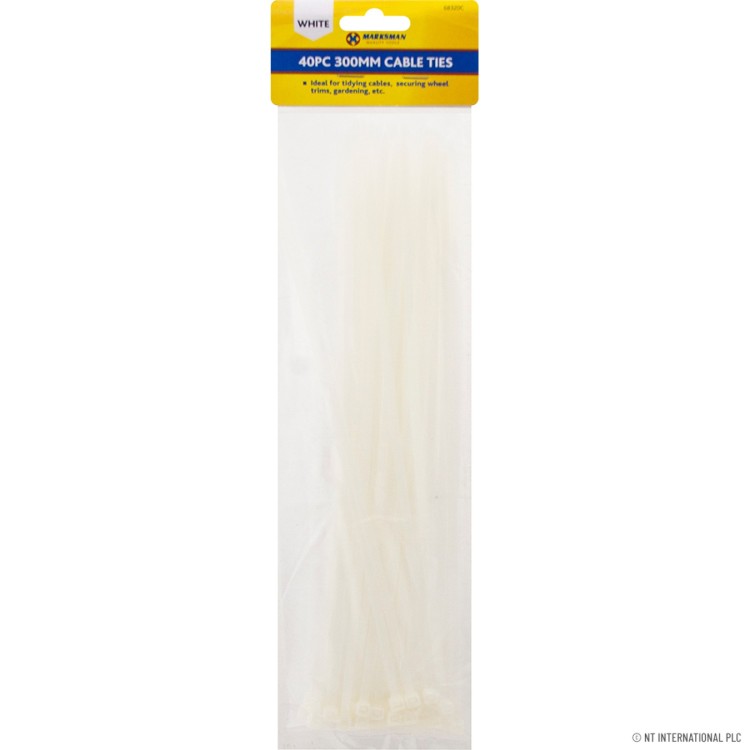 Marksman Cable Ties White 4.8mm X 300mm 40pc
