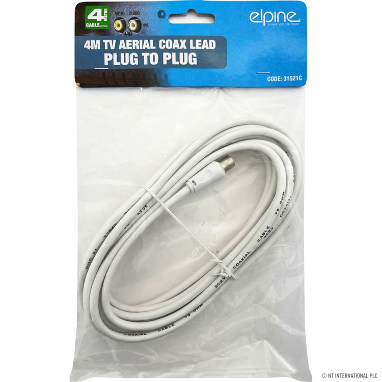  4m TV Aerial Coax Lead Plug To Plug