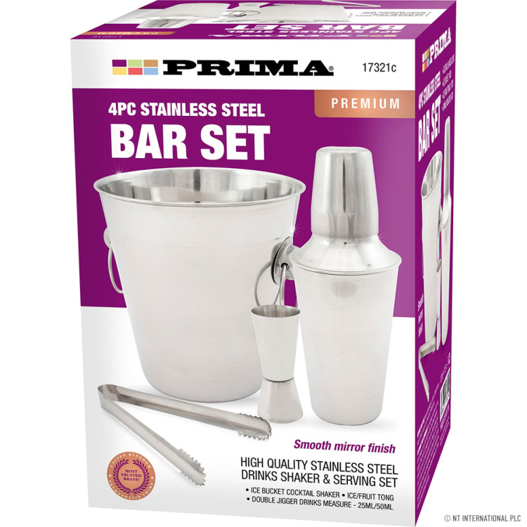 Prima 4Pc S/S Deluxe Bar Set - Colour Box