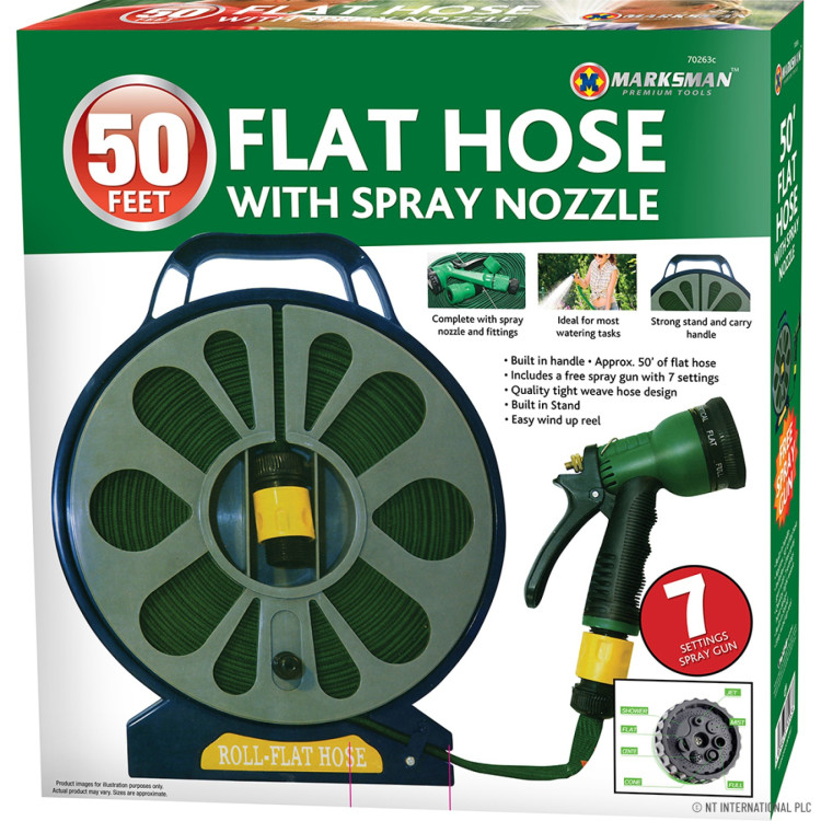  50ft (15m) Flat Hose with Spray Nozzle