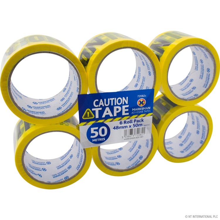 6 Roll Caution Printed Tape 48mm x 50m