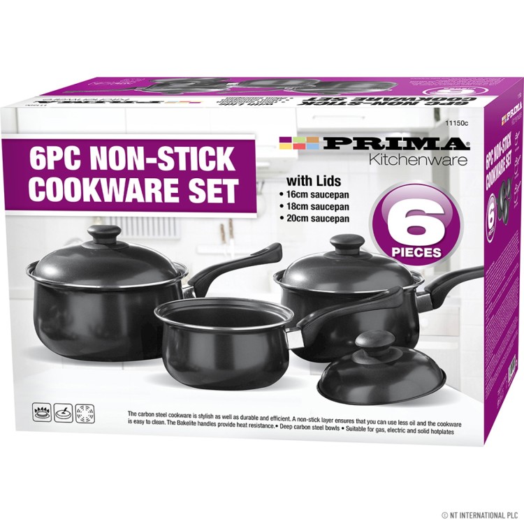 Prima 6Pc Non- Stick Carbon Steel Saucepan Set