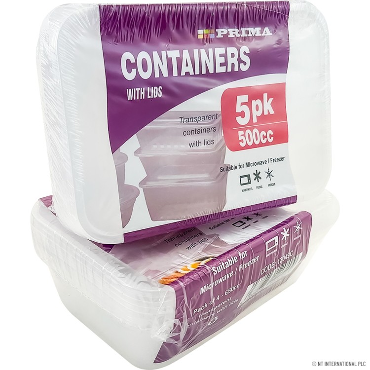 Prima 5pk Plastic Containers 500cc Micro