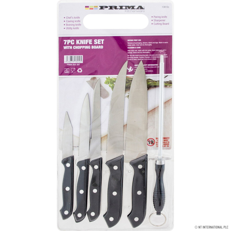 Prima 7pc Knife Set in Plastic cutting Board