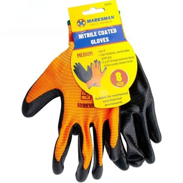 Marksman 8- 13G Orange U3 Polyester Shell Black Nitrile Coa