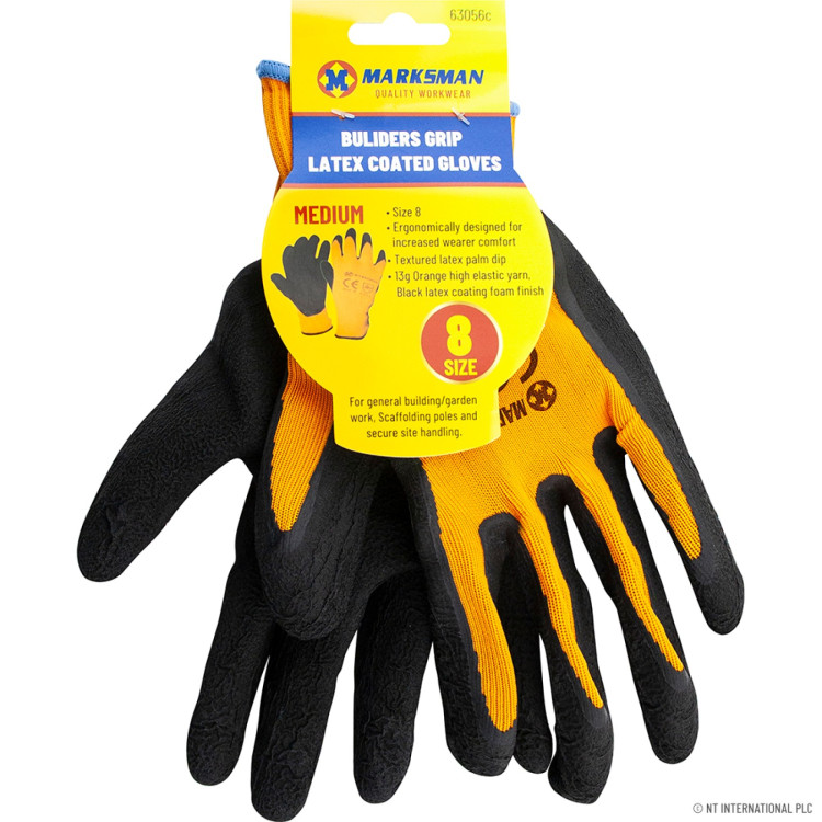 8lN 13G Orange Polyester, Black Latex Glove (12)