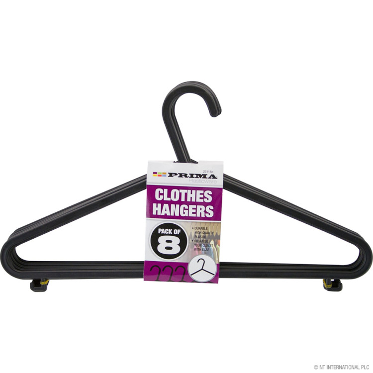 Prima 8Pc Adult Plastic Hanger (Black Color)