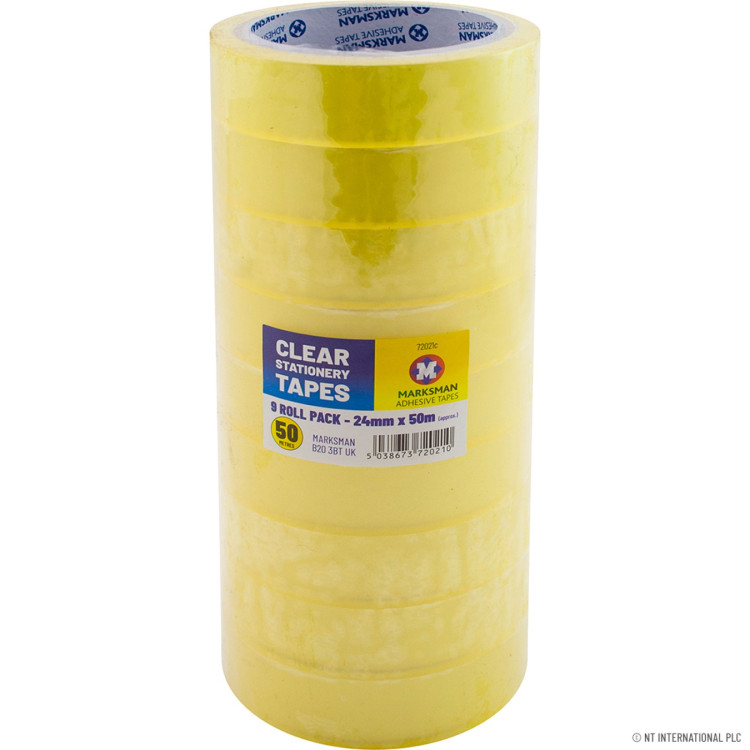 9 Roll Clear Stationary Tape 24mm X 50m