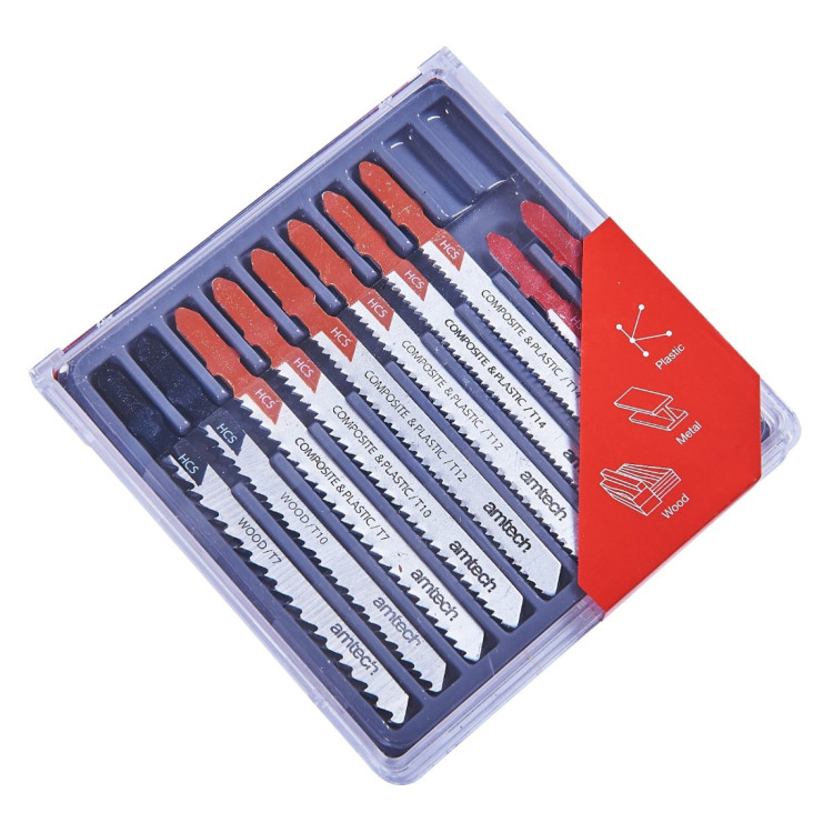 Amtech 10 Piece mixed jigsaw blades with T-slot fitting