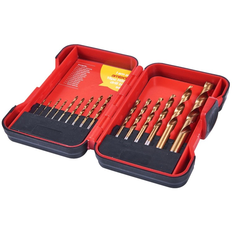 Amtech 15 Piece titanium coated high speed steel (HSS) drill bit set