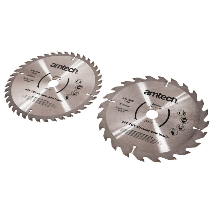 Amtech 2 Piece 185mm tungsten carbide circular saw blade set