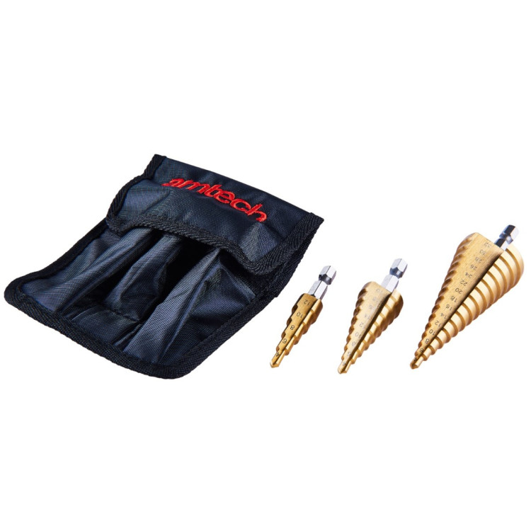 Amtech 3 Piece high speed steel step drill set (large)