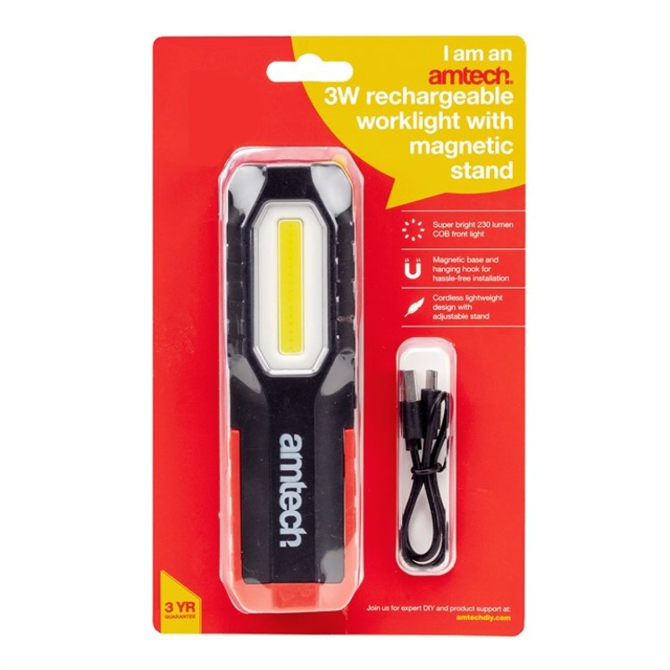 Amtech 3W Usb Rechargeable Worklight With Magnetic Stand