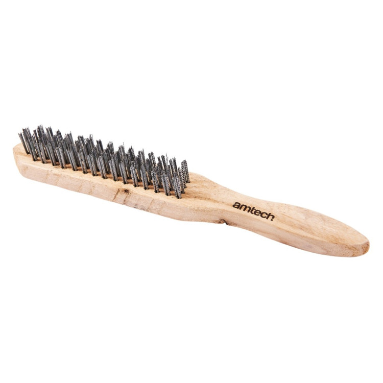 Amtech 4 Row wire brush with wooden handle