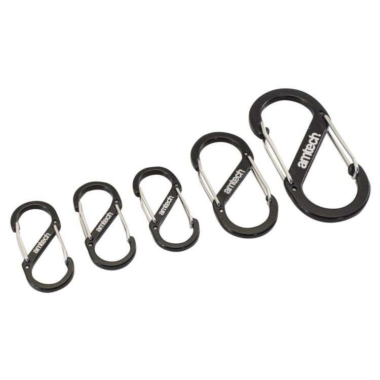 Amtech 5 piece dual buckle carabiner set