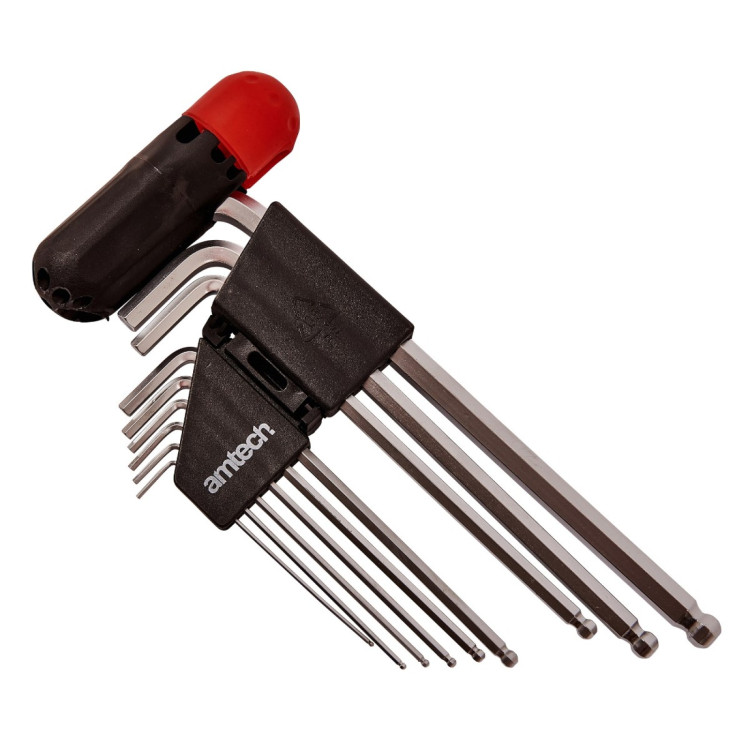 Amtech 9 Piece extra long ball end hex key set