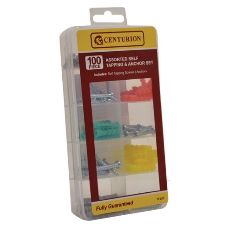 Centurion 100 Piece Assorted Self Tapping Screws and Anchors Set