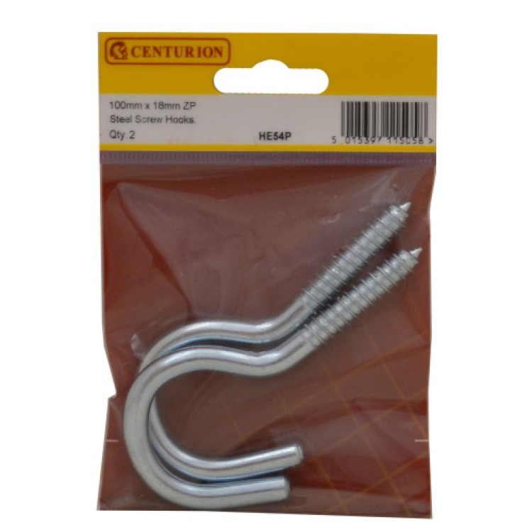 Centurion 100mm x 7.3mm ZP Steel Screw Hooks (Pack of 2)