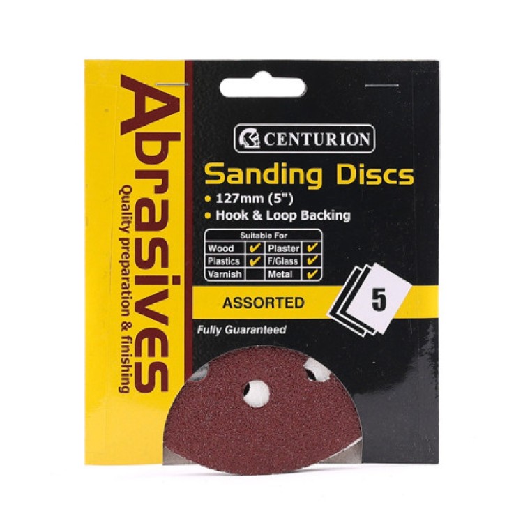 Centurion 125mm Assorted Hook & Looap Circular Sanding s (Pack of 5)