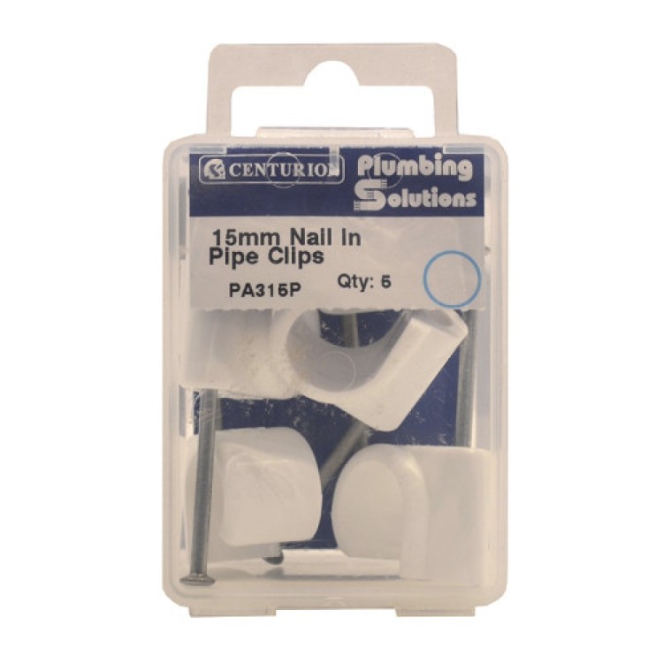 Centurion 15mm Plastic Nail In Pipe Clips (Pack of 5)