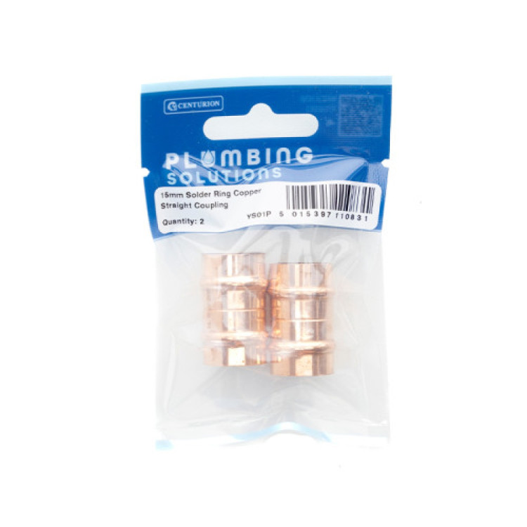 Centurion 15mm Solder Ring Copper Straight Coupling (Pack of 2)
