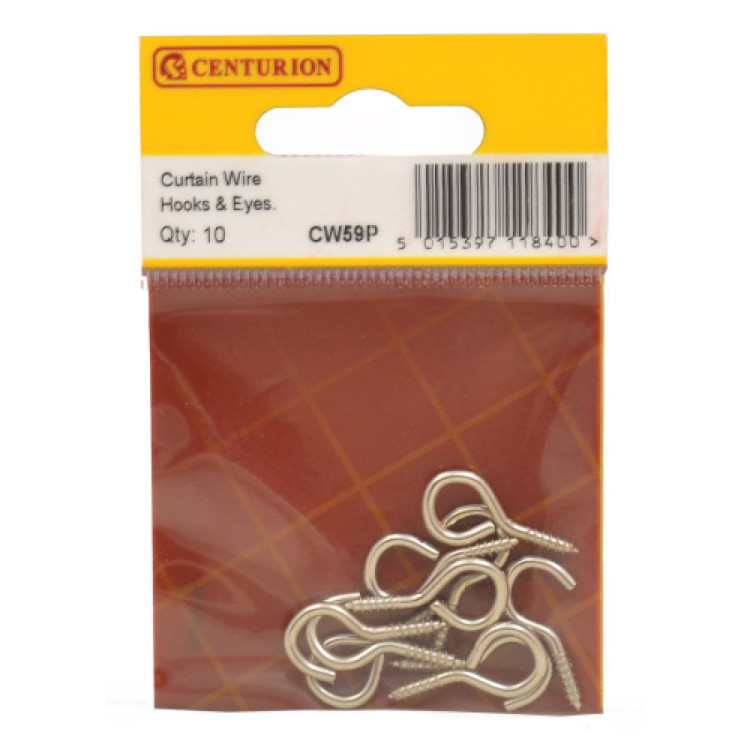 Centurion 22mm x 2mm Curtain Wire Hooks & Eyes (Pack of 10)
