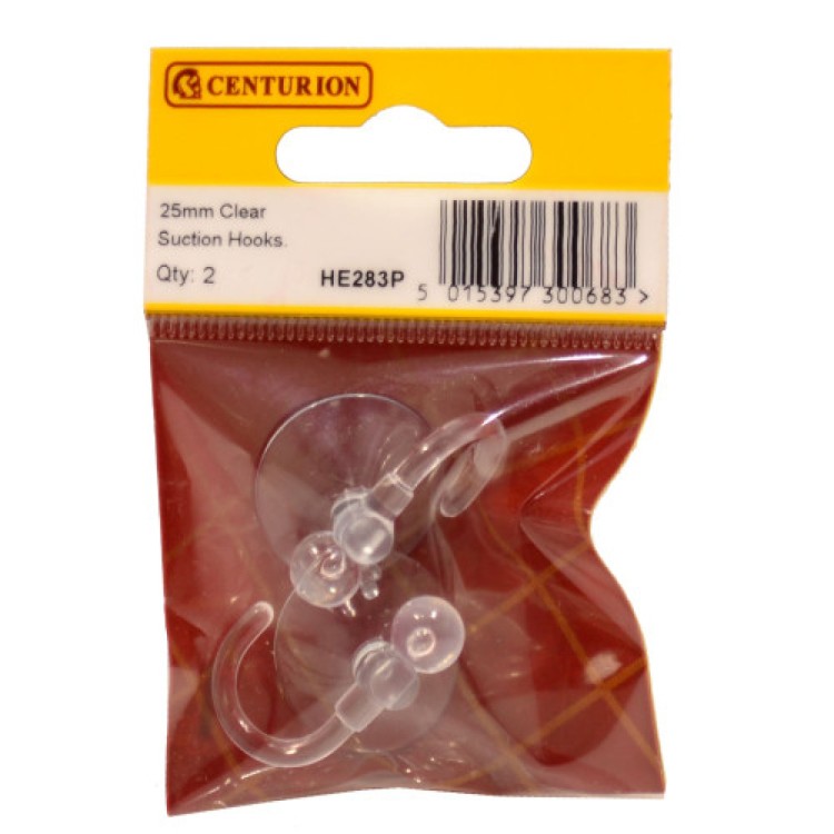 Centurion 25mm Clear Plastic Suction Hook (Pack of 2)